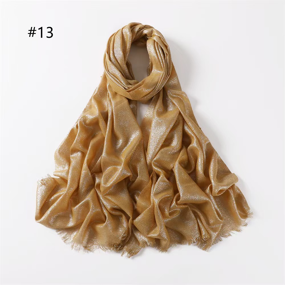 T739 Spring and Summer Tassel Solid Color Cotton and Linen Scarf Single Color Silver Silk Flashing Man-Made Cotton Long Scarf Sunscreen Air Conditioni
