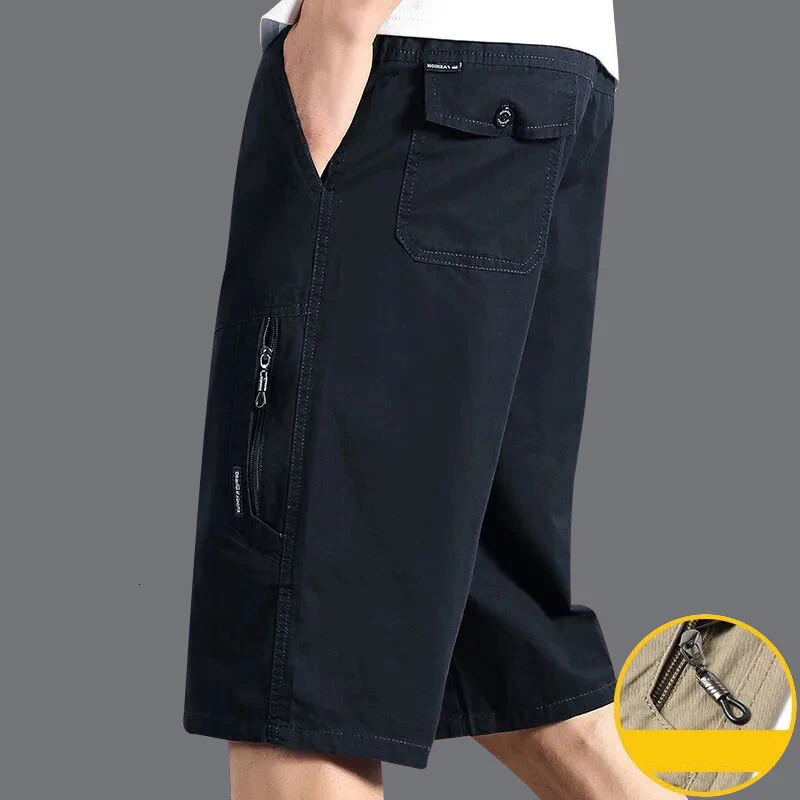 Classic Cargo Shorts Men Zipper Pocket Casual Knee Shorts Loose Straight Cotton Work Shorts Man Clothes 250517