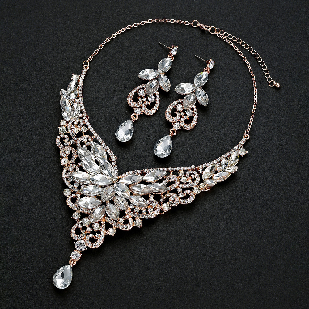 Trendy Red Crystal Jewelry Set Necklace Earrings Ins Style Fashion Statement Rhinestone Accessories for Women