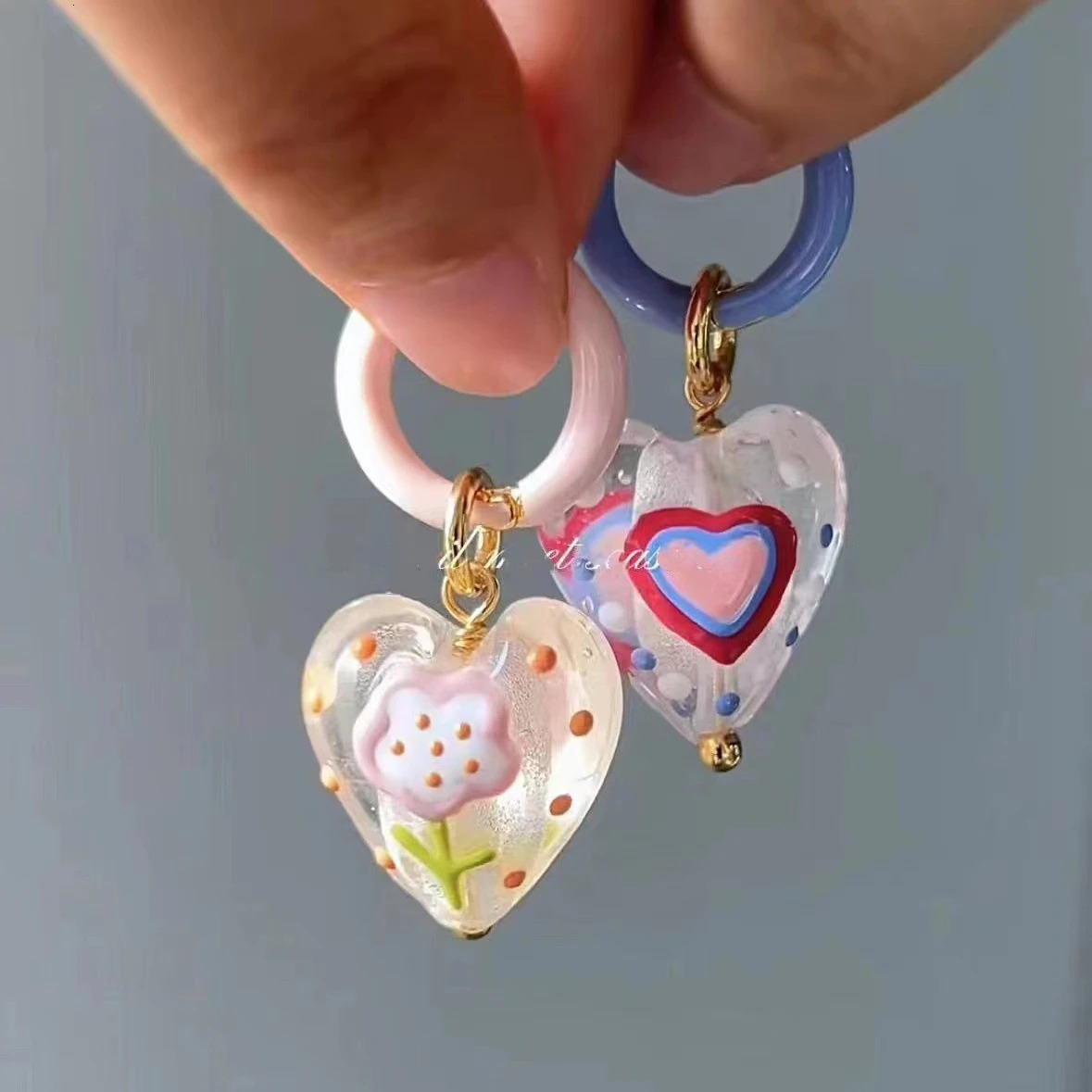 Colorful Asymmetrical Enamel Flowers Heart Shape Drop Earrings for Women Girls Cute Handmade Hoop Earrings Holiday Jewelry Gifts 250517