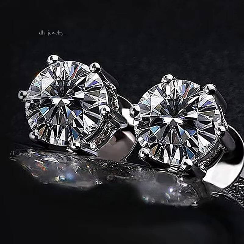 Sterling Sier 1ct 2ct GRA Dia Halo Stud Jewelry White Gold VVS Moissanite Flower Cluster Earring for Women Men