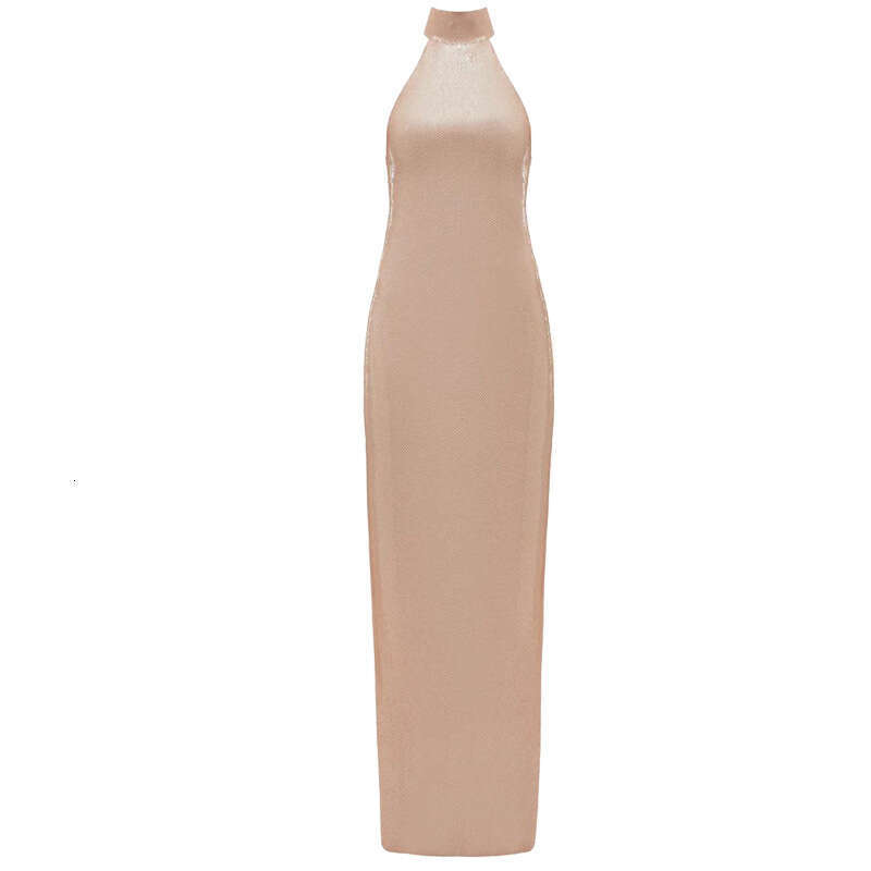 Maxi Dress New Sexy Spicy Girl Bead Wrapped Hip Women S Hanging Neck Long Skirt Slit Sequin Dress Formai Dress