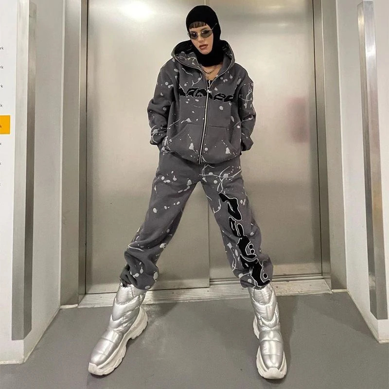 Girl American street stamping Women HipHop waistband elastic loose casual pants Casual Trousers 250506