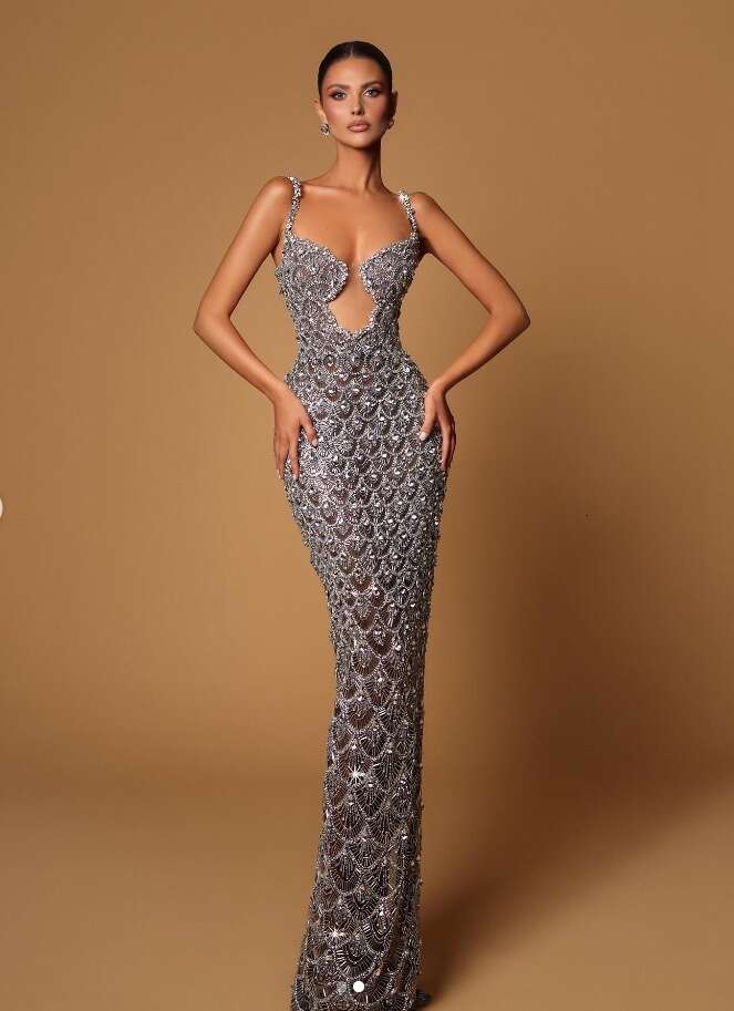 Maxi Dress Sexy V Neck See Through Fan Shaped Sequin Embroidered Suspender Dress Fashionable And Elegant Socialite Party Dinner Gift Formai Dress