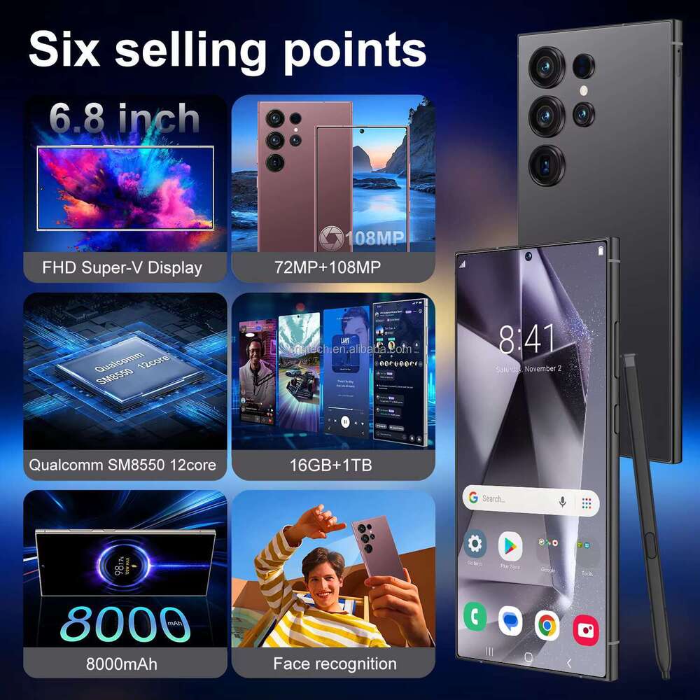 Global Shipping Original S25 Ultra+ Mobile Big Screen Android13.0 5G Smartphone 12gb + 512GB Cheap Phones