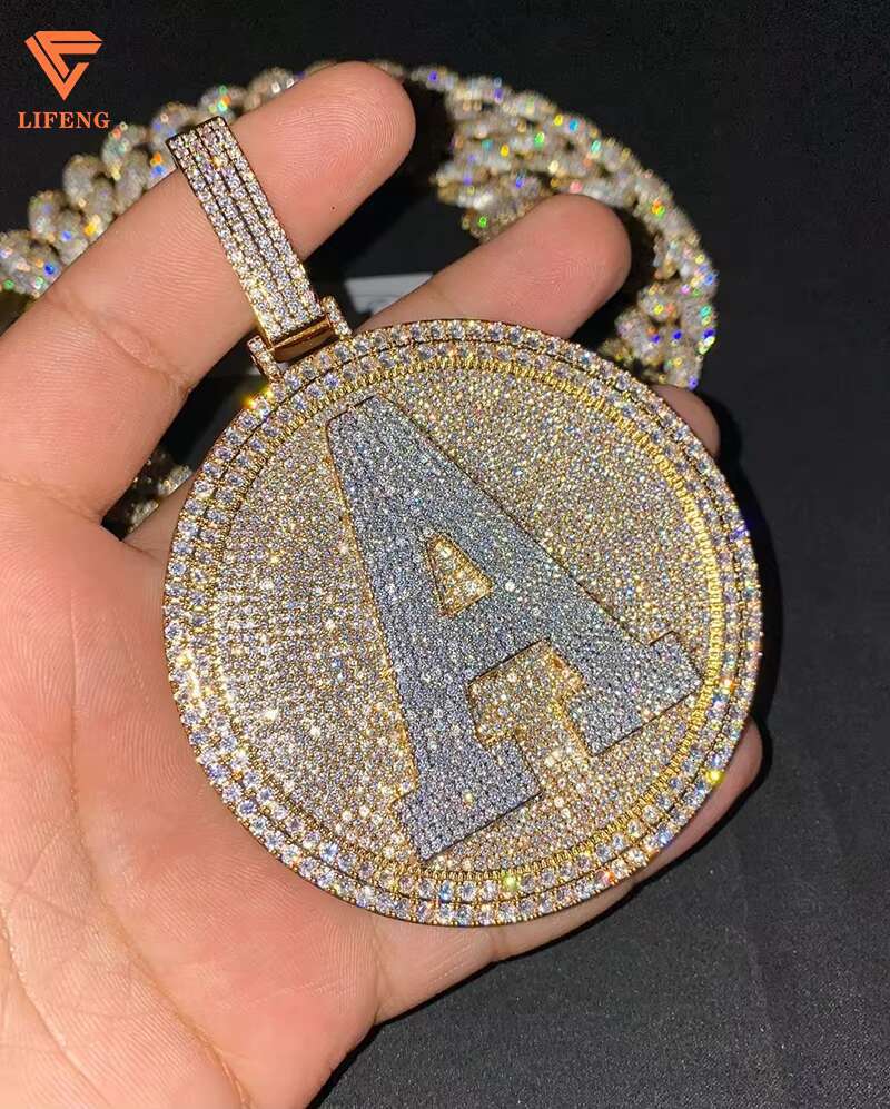Custom 925 Silver Moissanite Pendant Full VVS Iced Diamond 14K 18K Gold Plated Hip Hop Style Circle Pendant Men Gra Certificate