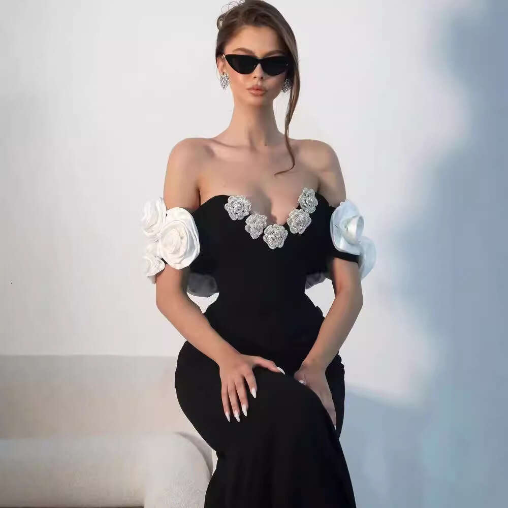 Maxi Dress New Evening Elegant And Fashionable Off Shoulder V Neck Stickers Bandage Party Dress Formai Dress