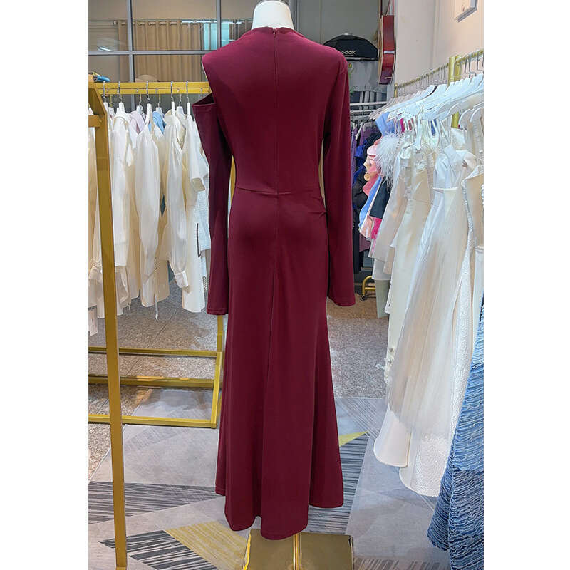 Maxi Dress Long Sleeved Ultra Simple Long Knitted Dress Elegant Temperament Pleated Off Shoulder Slim Fit Women S Clothing Formai Dress