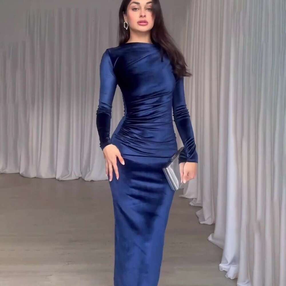 Maxi Dress Noble Velvet Slim Fit Sexy Waist Irregular Long Dress For Women KQ