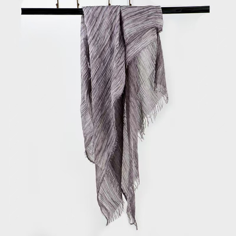 T741 cotton and linen scarf women's spring and autumn thin literary style retro pleated men's scarf long solid color shawl
