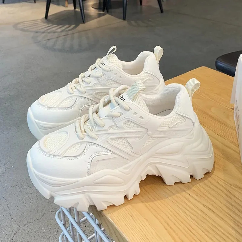 Women Fashion Platform Sport Shoes Women Summer Black Casual Chunky Sneakers Women Mesh Leather Platform Shoes 250515 - view 3