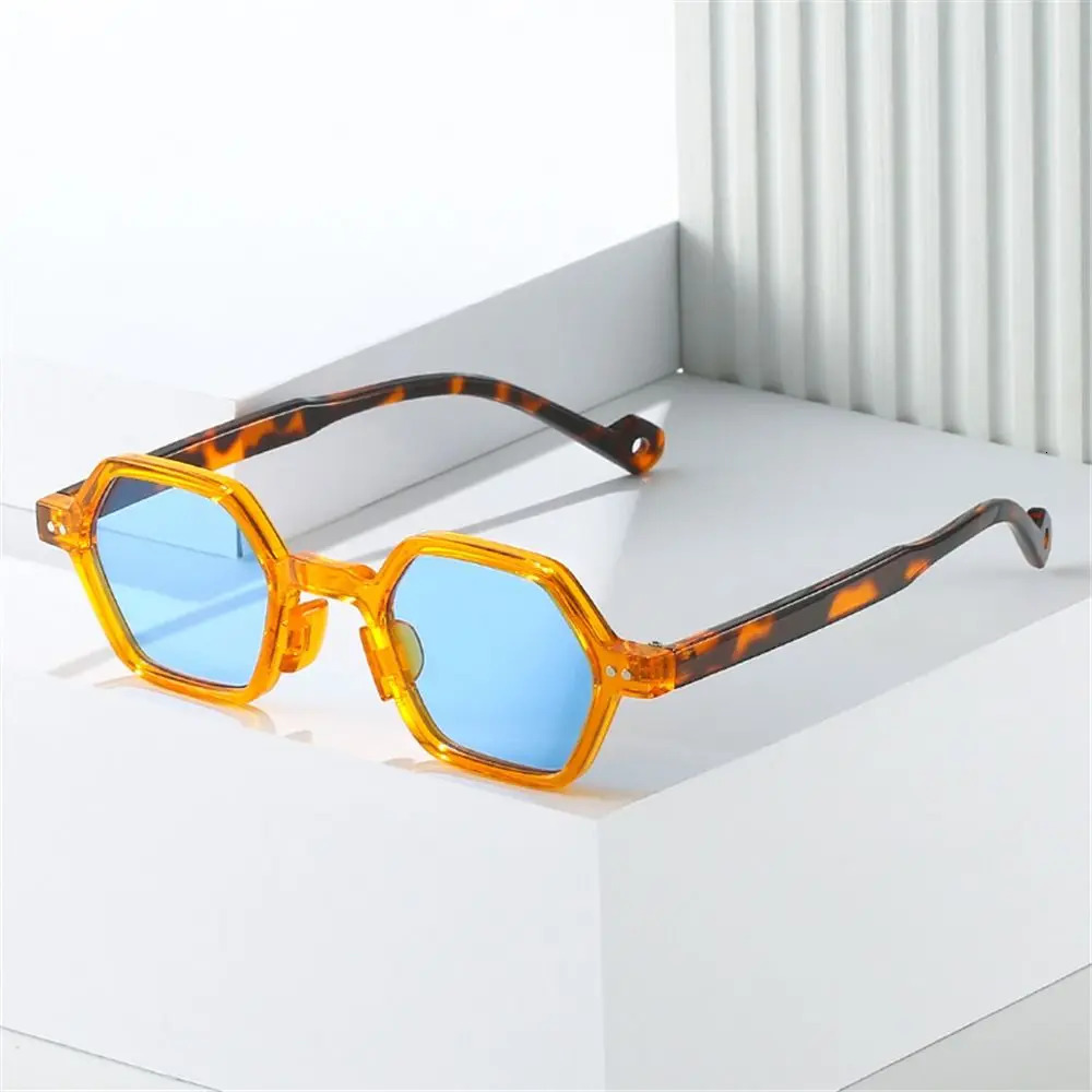Vintage Polygon Square Sunglasses Fashion Hexagon Clear Ocean Lens Shades UV400 Rivets Sun Glasses for Women Men 250516