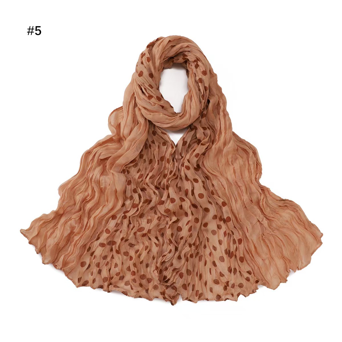 T742 Fresh Forest Artistic Polka Dot Bali Gauze Pleated Scarf Color Matching Printed Crumpled Twisted Head Scarf Silk Scarf Women