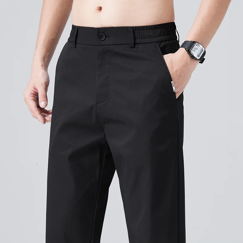Summer Thin Ice Silk Slim Casual Pants Male Stretch Straight Fashionable Cropped Mens Classic Jogging Sweatpants 250513Z