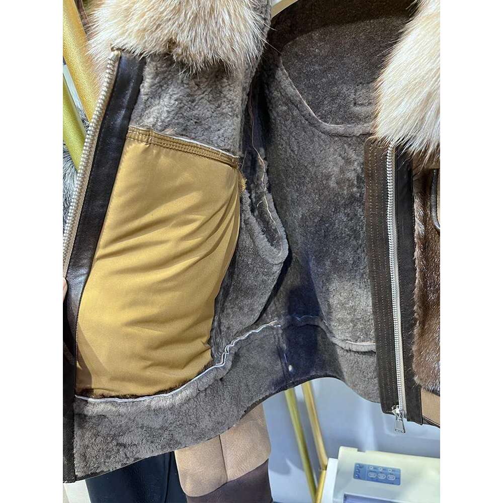 Winter Women Real Natural Fox Collar Mink Merino Sheep Fur Coat Genuine Leather Jacket Thick Female Coats Designer