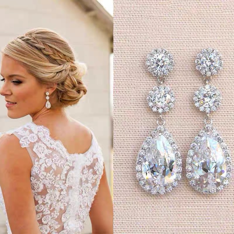 Korean Sparkling Dangle Earrings Luxury Jewelry 925 Sterling Silver 18K Gold Fill Pear Multi Color 5A Zircon CZ Diamond Gemstones Party Women Wedding 