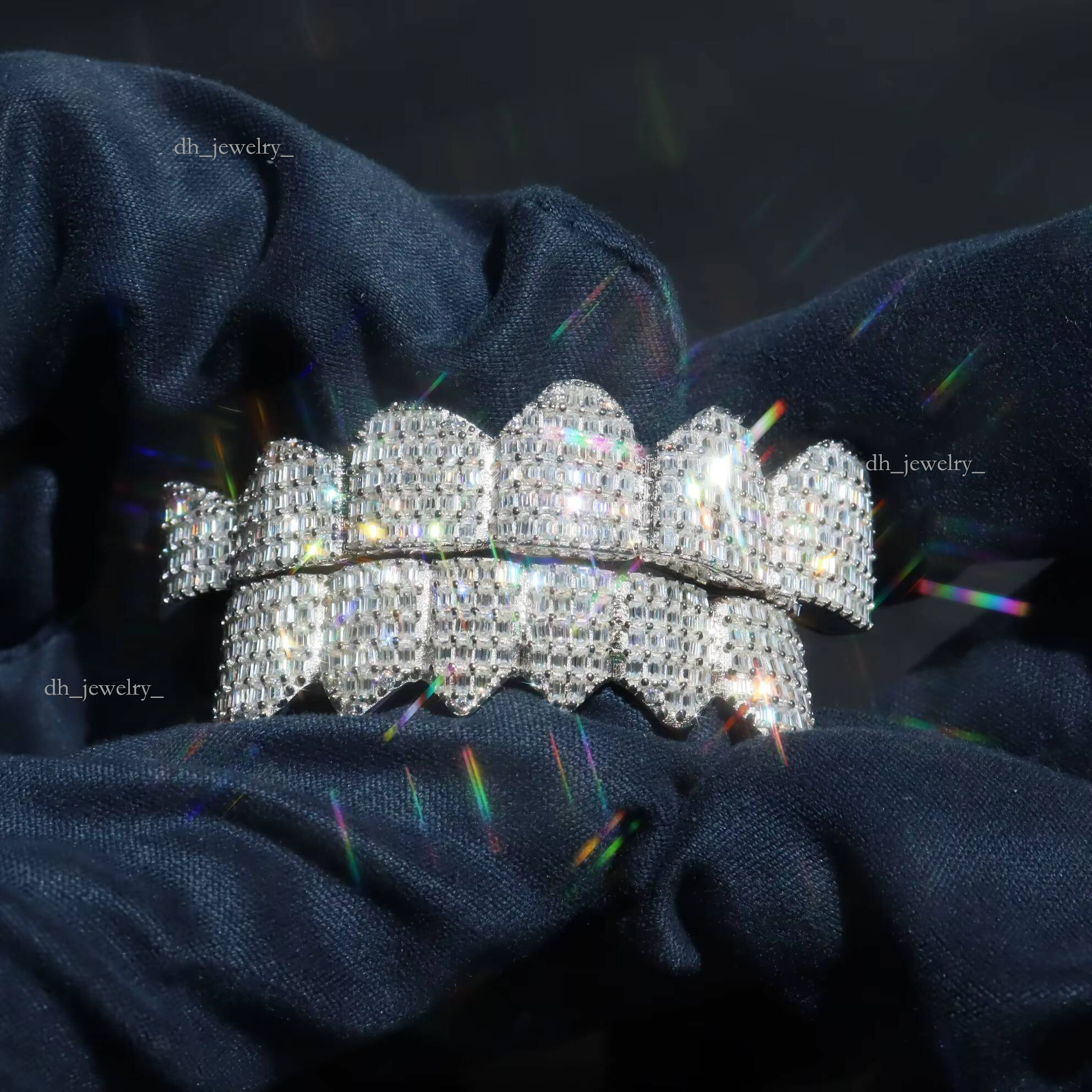 Hip Hop Baguette on 8 Mens Sterling Sier VVS Custom Moissanite Grillz