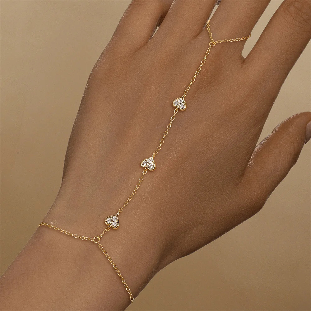 ROXI 925 Sterling Silver Heart/Star Zircon Bracelet With Finger For Women Hand Chain Accessories Party Jewelry Gift 250517