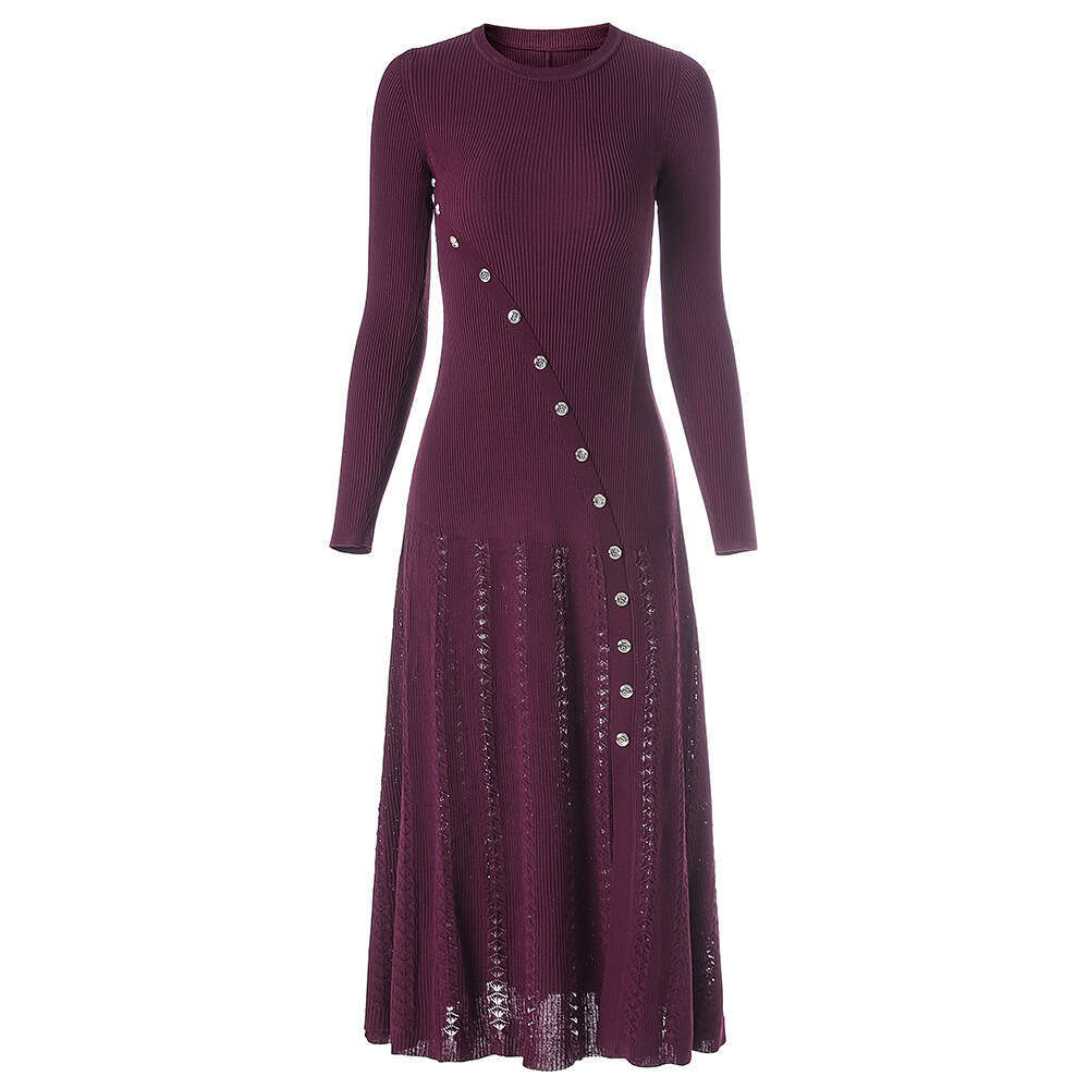 Maxi Dress Early Autumn New Sleeve Design With Curved Button Heavy Duty Elastic Round Neck Wind Long Dress KQ