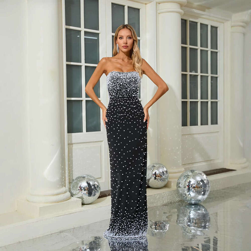 Maxi Dress Sexy Strapless Bubble Bead Slimming Floor Mopping New Long Skirt Banquet Party Dress Formai Dress