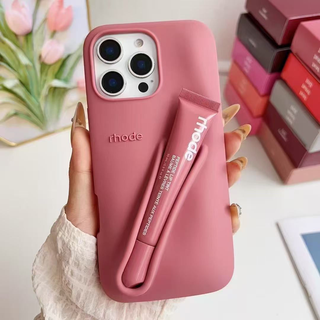 2025 rhode phone case Lipstick Case Apple iphone 16 pro max cases Lip Gloss Lipstick Lip Balm 3D Make-Up Silicone Phone Case for iPhone 15 14 13 Holde