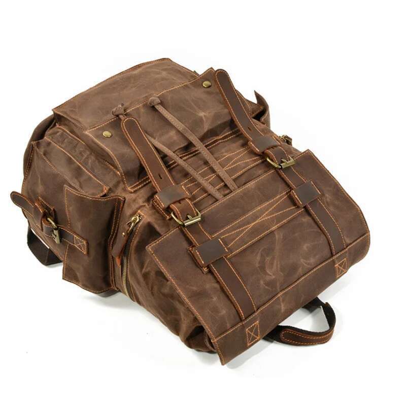 Vintage Backpack Leather Canvas Backpack 15-Inch Laptop Tote Satchel Academy Shoulder Hiking Bag