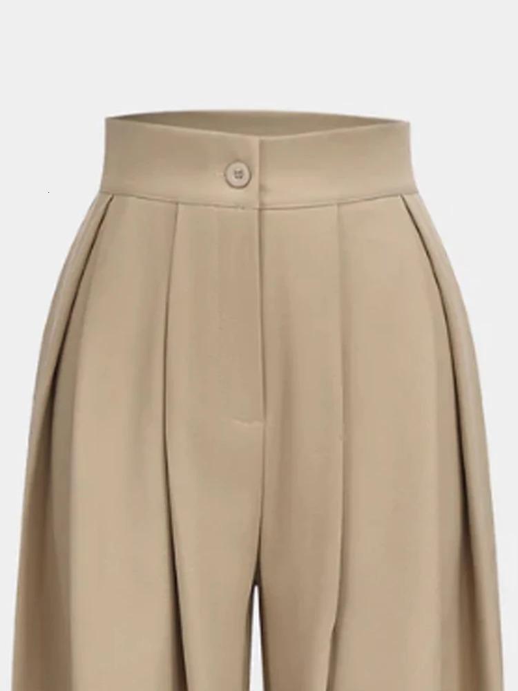 Ladies Pure Color Fashion Button Waist n Trousers Wide Leg Suit Pants Business Casual Long Shaping 250506
