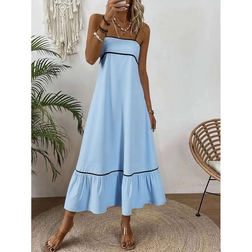 Maxi Dress Women S Summer Dress Sweet Solid Color Strap Skirt New Product KQ