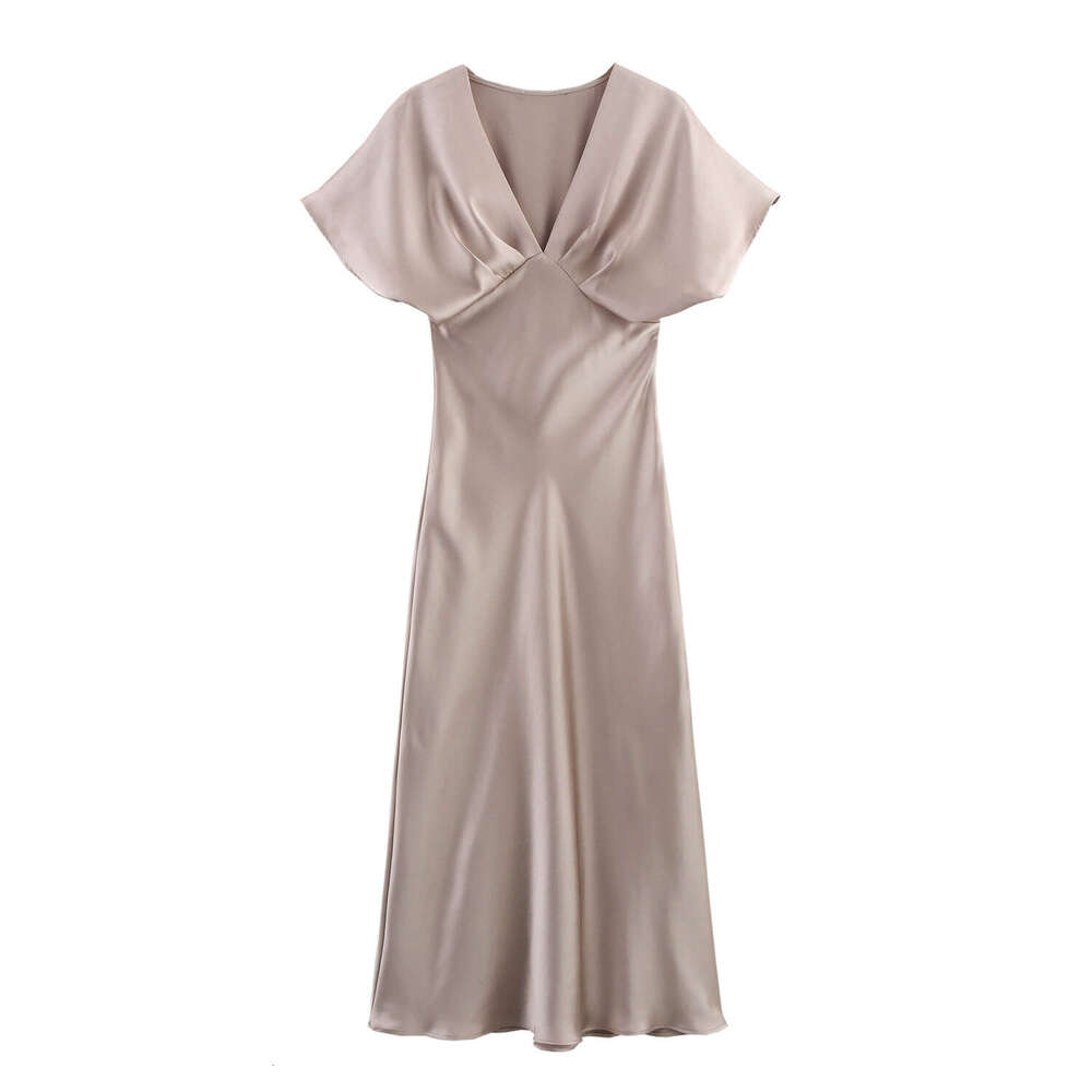 Maxi Dress Women S Clothing Early Spring New Item High End Silk Texture Bubble Sleeve Temperament Long Skirt KQ