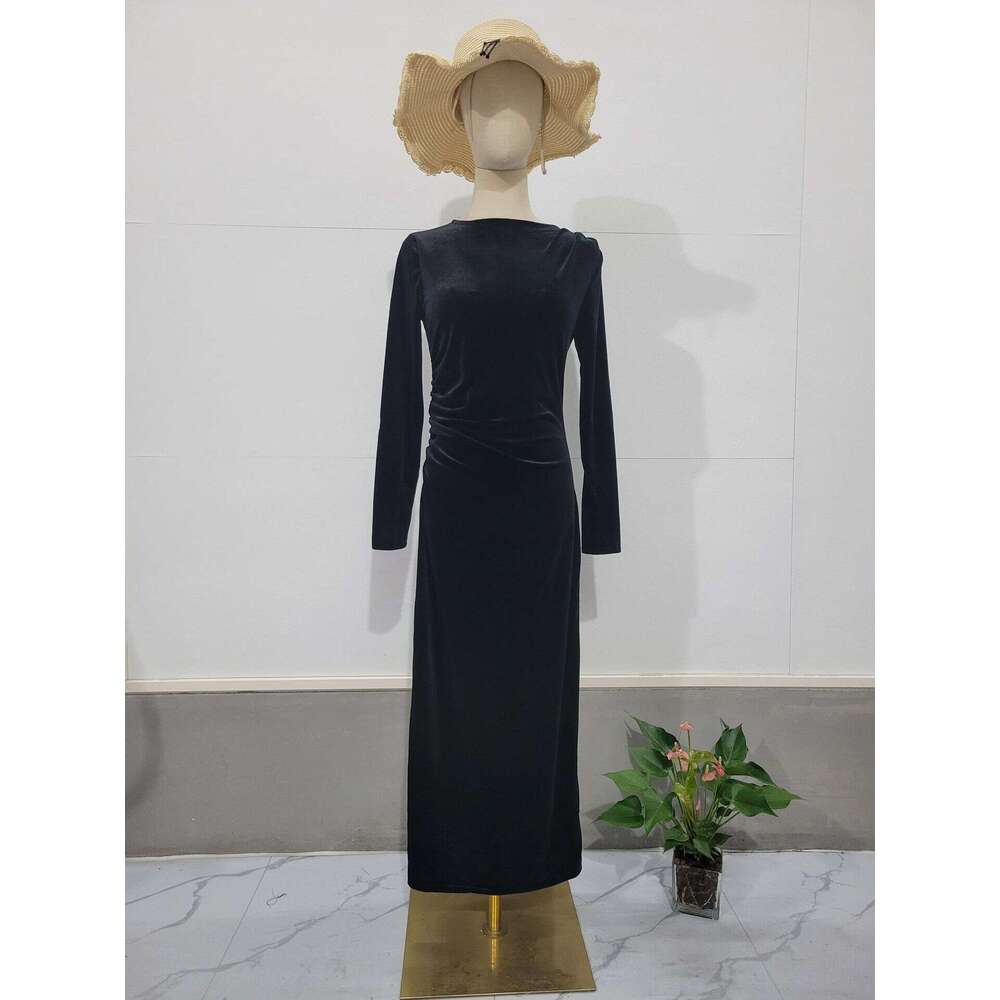 Maxi Dress Noble Velvet Slim Fit Sexy Waist Irregular Long Dress For Women KQ
