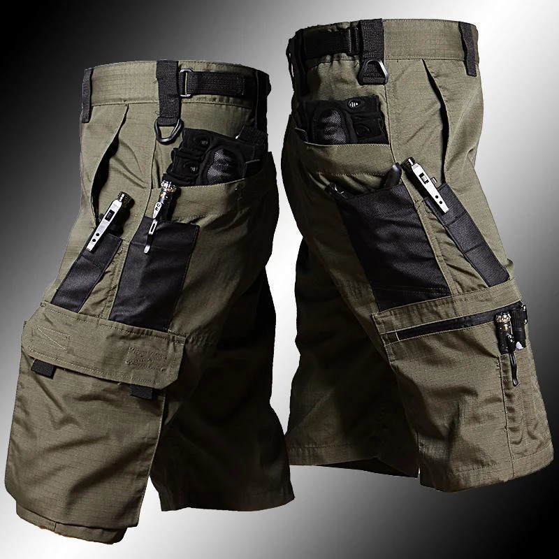 Mens Cargo Shorts Summer Tactical Cropped Trousers Outdoor Waterproof Multi-pocket Bermudas Pants Camo Ripstop Hiking 250517