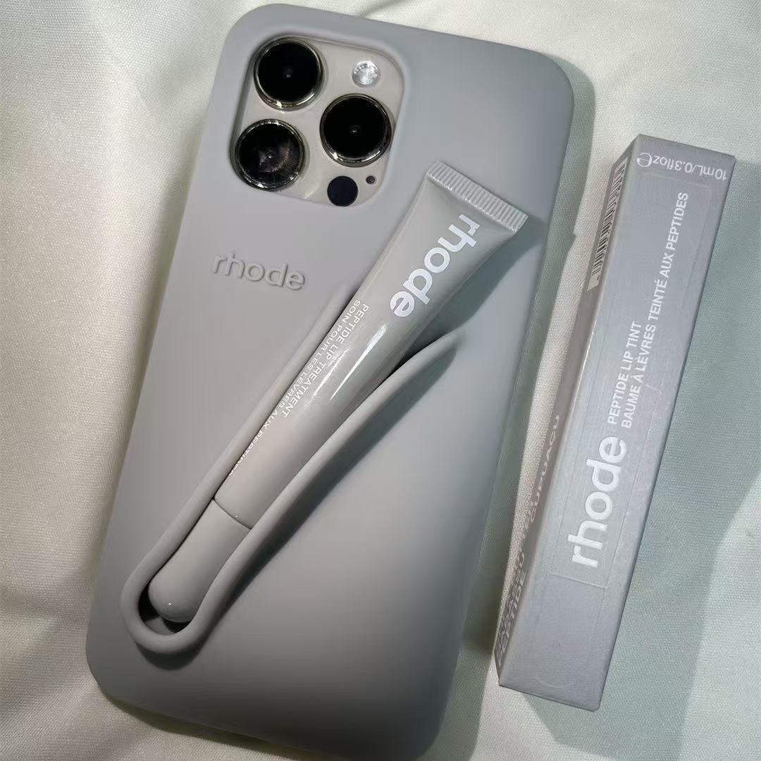 2025 rhode 3-in-1 Lip Gloss Phone Case for iPhone 16/15/14 Pro Max/Plus/13/12 - Built-in Lipstick/Lip Balm Holder with 3D Silicone Cover & Strap