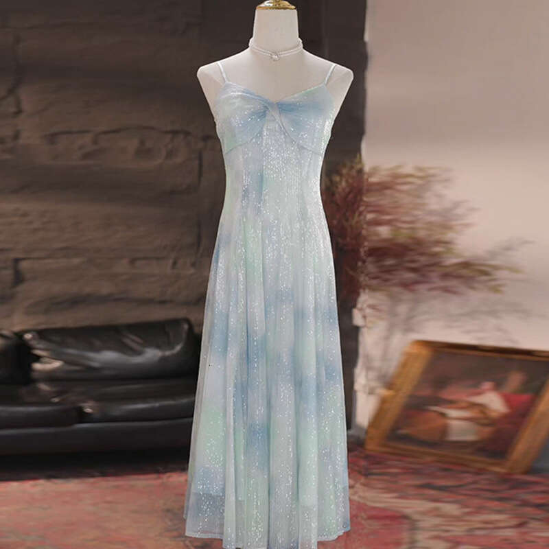 Maxi Dress New Temperament Dress Summer Slimming And Waist Cinching Design Sense Little Fairy Mermaid Girl Sequin A Line Skirt KQ