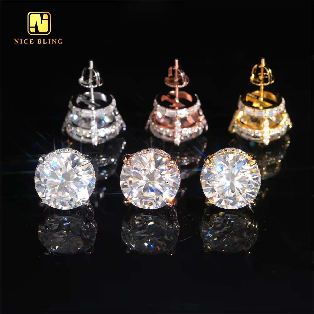 13mm Big Dia Stud Earring Round Brilliant Cut Hip Hop Jeweley Iced Out VVS Moissanite Sier Ear Studs for Men Women xs