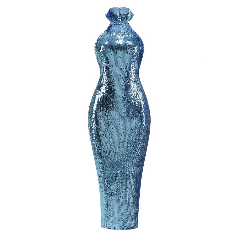 Maxi Dress New Sexy Spicy Girl Bead Wrapped Hip Women S Hanging Neck Long Skirt Slit Sequin Dress Formai Dress