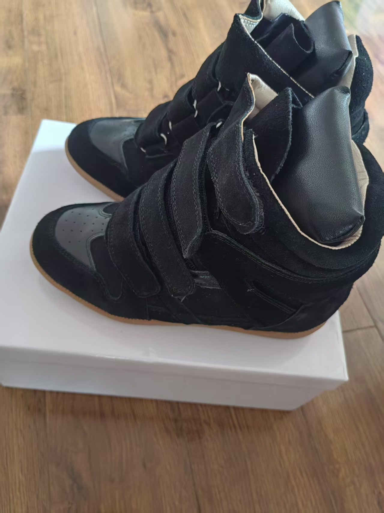 New Women Fashion New High Heel Ankle Boots Round Toe Sneakers Flat Wedge High-Top Casual Black Cotton Boots Women leather shoes