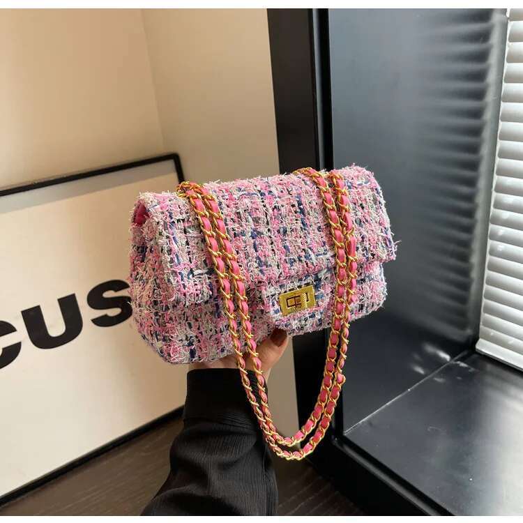 Casual Tweed 2025 New Women's Fashion Chain Crossbody Small Square Bag