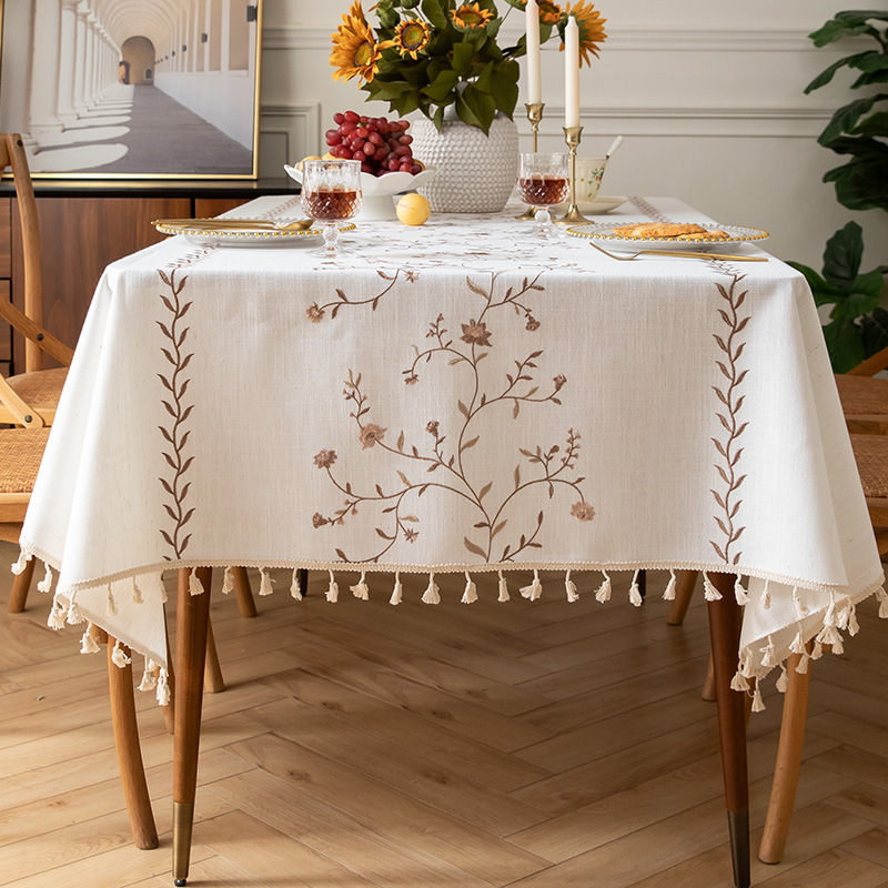 D99 new three-dimensional embroidered tablecloth American light luxury high-end rectangular tablecloth retro atmosphere desk coffee table