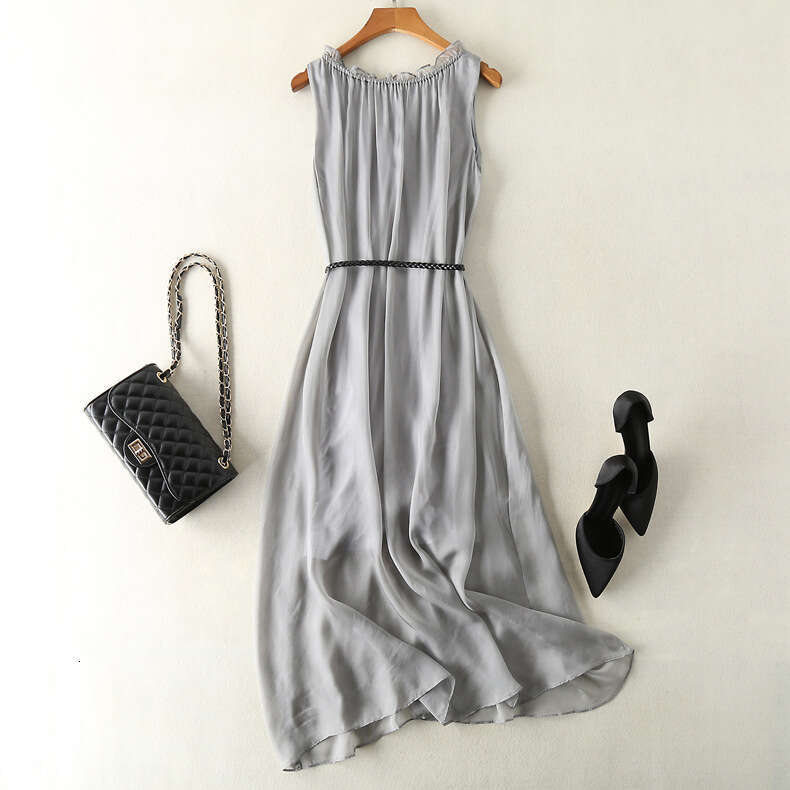 Maxi Dress OL Commuting Simple Silk Dress Long Pullover Flowing Beach Vacation Skirt Formai Dress