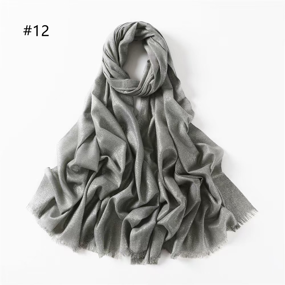 T739 Spring and Summer Tassel Solid Color Cotton and Linen Scarf Single Color Silver Silk Flashing Man-Made Cotton Long Scarf Sunscreen Air Conditioni