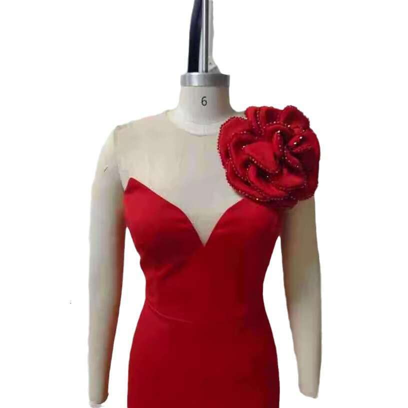 Maxi Dress Strapless Deep V Three Dimensional Flower Bag Hip Skirt Slim Fit Solid Color Fashionable Elegant Party Dress Formai Dress
