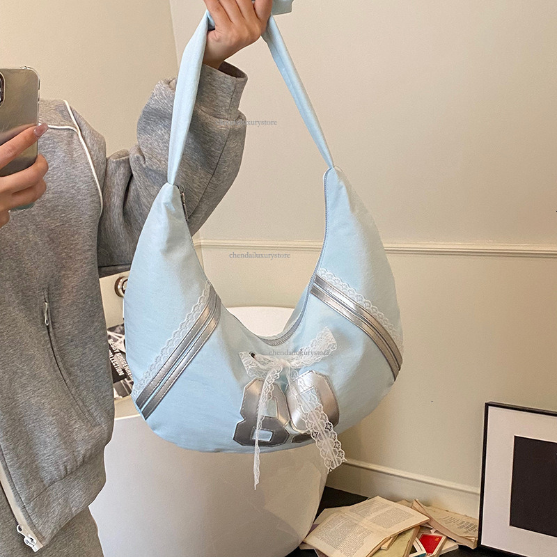 Free Delivery Designer Bag Women's Shoulder Crossbody Bag Fashionable Lace Bow Casual Student Cloth Bag Simple And Versatile Crescent Bag Handbag