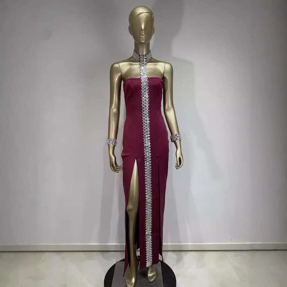 Maxi Dress INS Bandage Strapless Diamond Chain Suspender Bracelet Three Piece Set Dress Formai Dress