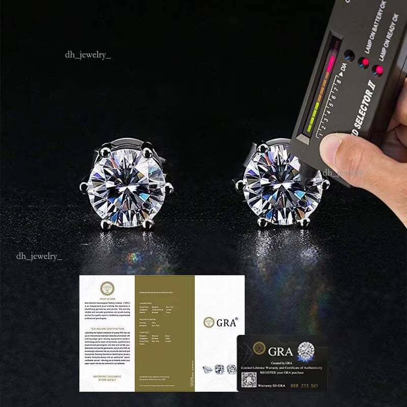 Sterling Sier 1ct 2ct GRA Dia Halo Stud Jewelry White Gold VVS Moissanite Flower Cluster Earring for Women Men