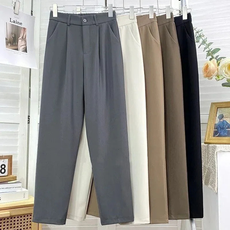 2025 Spring Summer Lady High Waisted Suit Fabric Pant Comfortable Straight Leg Trousers Girls Korean Concise Baggy Slacks 250506