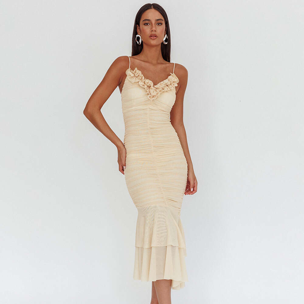 Maxi Dress Summer New Hot Selling Suspender Women S Dress Fashionable And Sexy Pleated Backless Fishtail Skirt Formai Dress