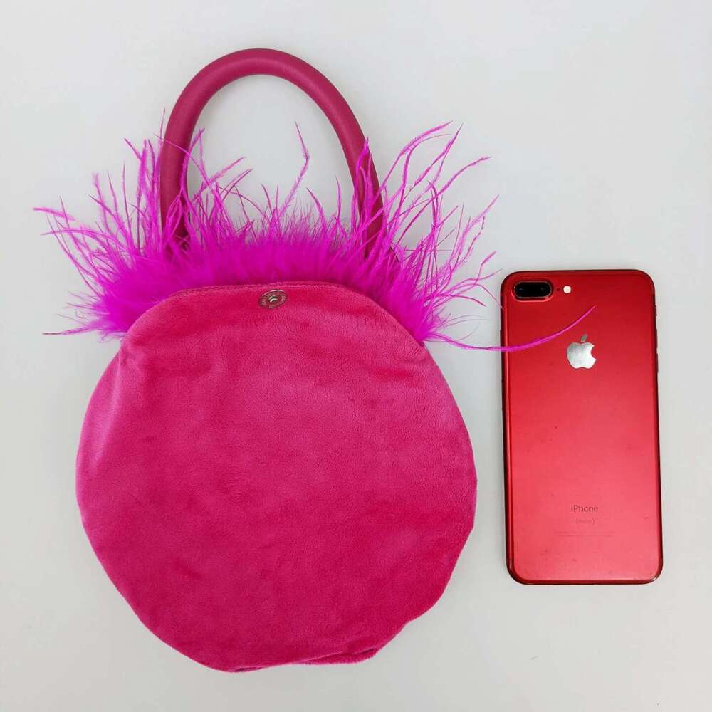 Real Natural Ostrich Feather Bag Hot Pink Mini Handbag Furry Fluffy Women Change Purse For Party Evening Clutch Prom Banque
