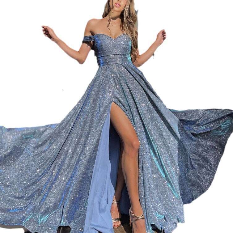 Maxi Dress Banquet With Ins Sequins Large Skirt Strapless Sexy And Fashionable Slit Dress KQ