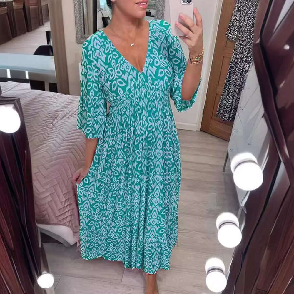 Maxi Dress Four Sided Bounce New Plus Size Super Fairy V Neck Floral Dress With Printed Loose And Versatile Long Skirt Formai Dress