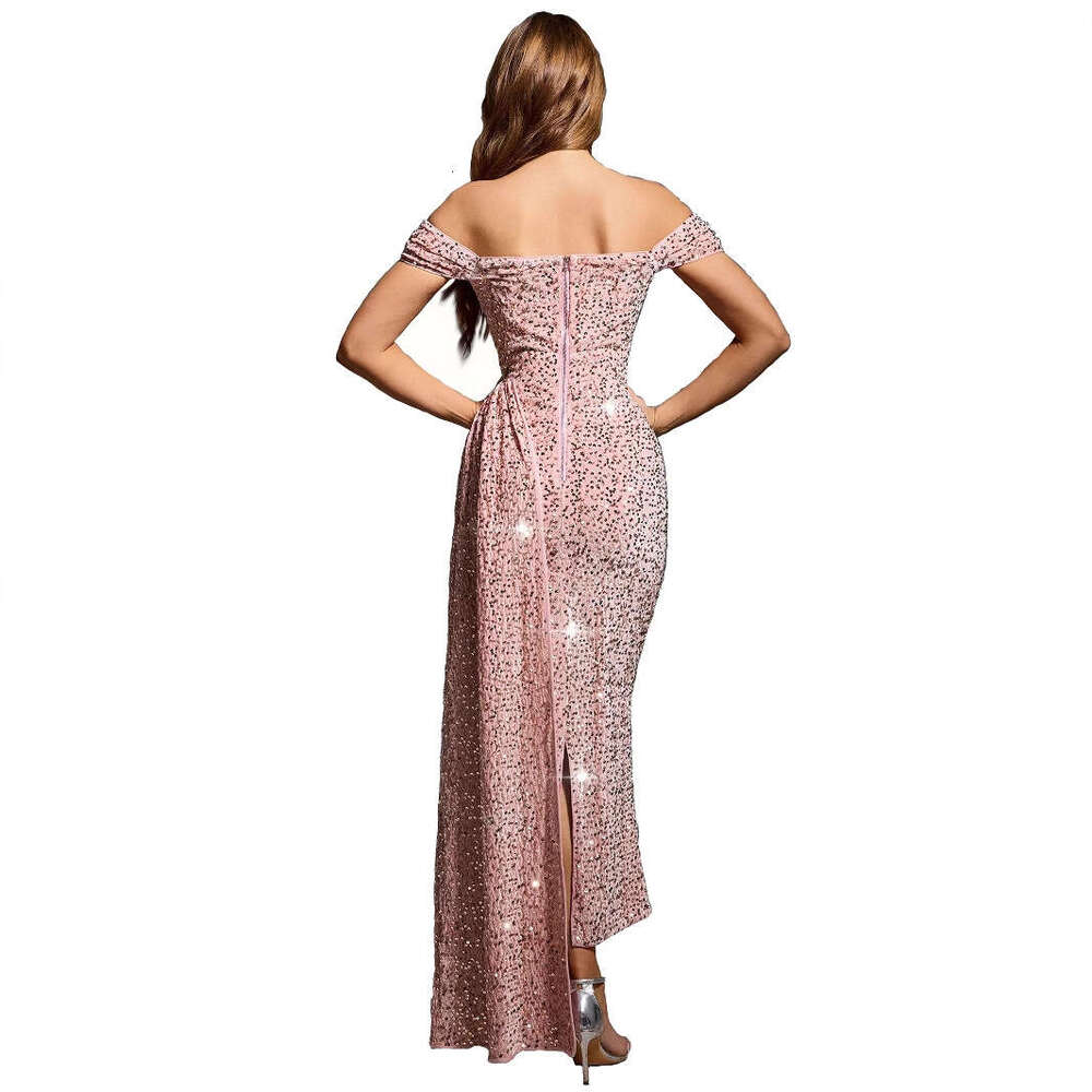 Maxi Dress OS New Women S Style Sexy Sequin One Shoulder Solid Color Sleeveless Dress Formai Dress